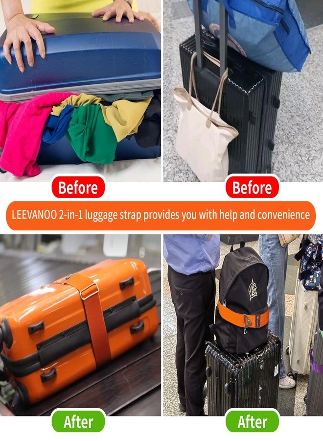 leevanoo Luggage Straps for Suitcases Add a Bag Luggage Strap,2-in-1 Travel Belt for Luggage Straps Travel Belt Over Handle for Carry On Bag Adjustable Suitcase Belts Airport Travel Accessories Orange - Image 3